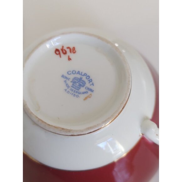 Vintage Coalport Bone China Teacup and Saucer Burgundy Fall Florals 1960's - Picture 9 of 9
